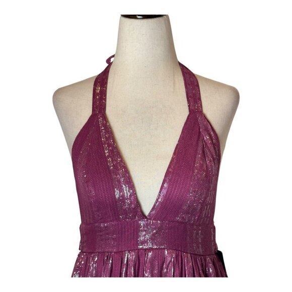 Lulus Dress Women XS Purple Magenta Charlize Metallic Striped Halter Midi NWT - Picture 5 of 15